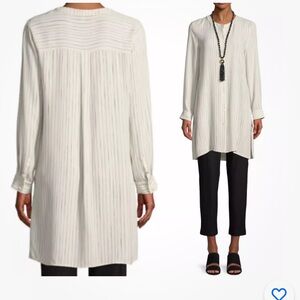 Eileen Fisher Stripe Silk Button Down Mandarin Collar Tunic 3x